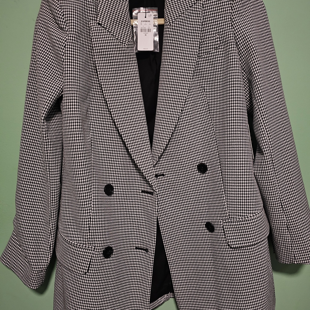 Women's Black and White Houndstooth Exress Blazer Size Xs